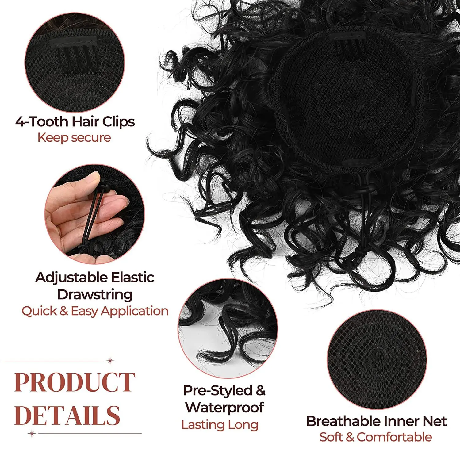 Drawstring Kinky Curly  Bun Synthetic Chignon Hairpiece For Women Curly Tail Clip Hair Extensions