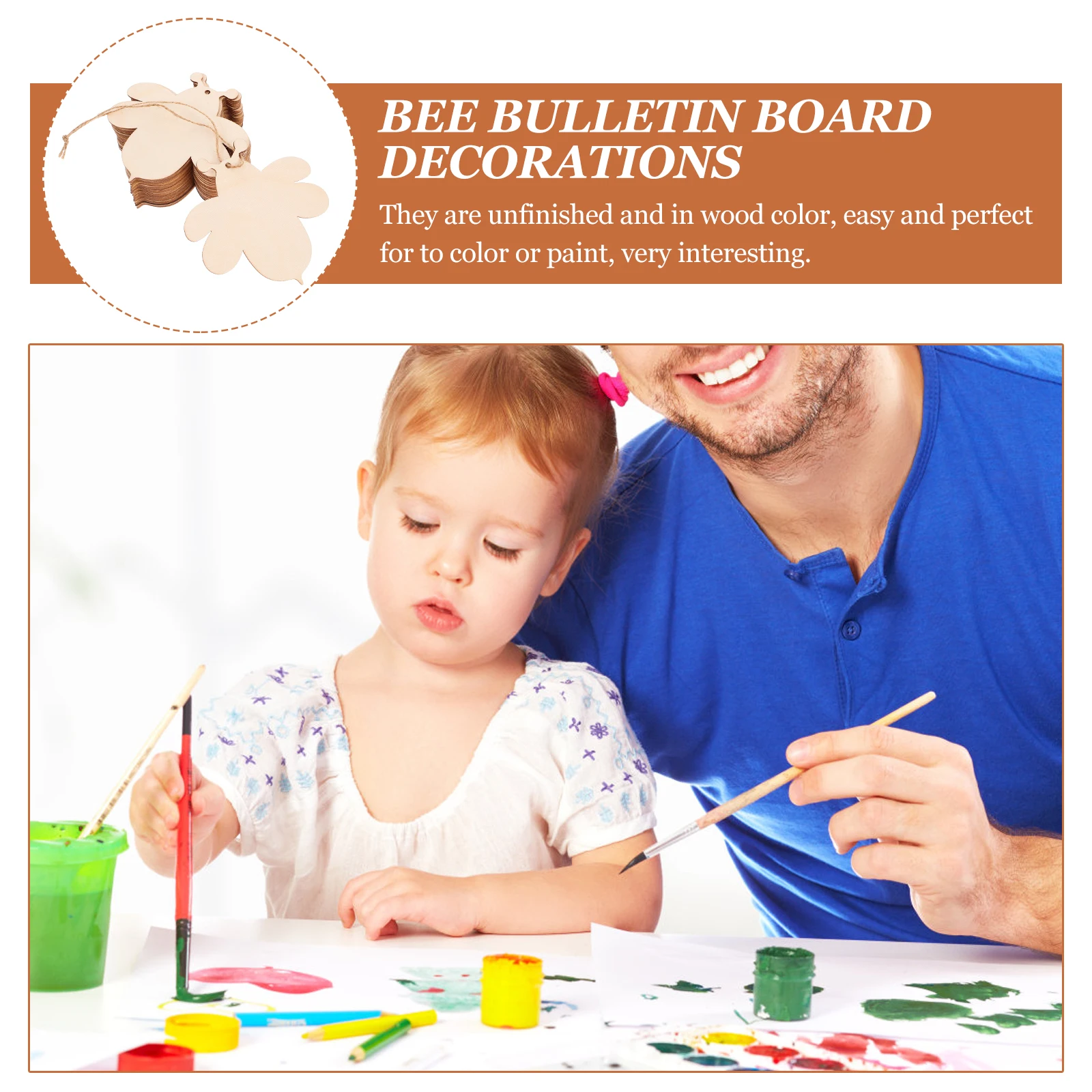 

1Set Bee Wooden Cutouts Natural Unfinished Wood Pieces for DIY Craft Painting Wood Slices for Creative Art Projects