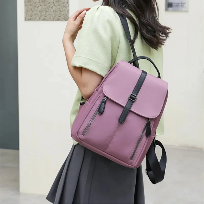 Bolsa escolar simples grande capacidade para estudantes universitários, mochila de viagem feminina, casual cor sólida, moda