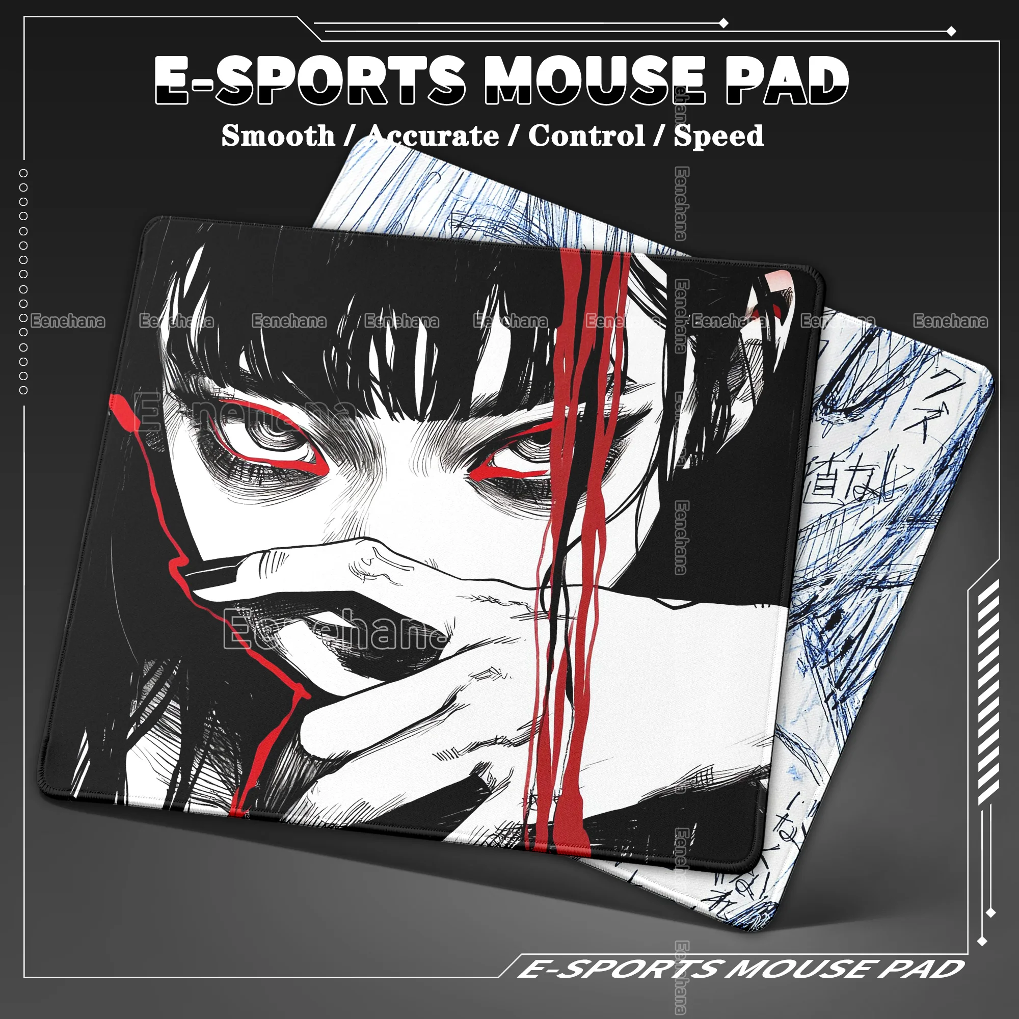 Bizarre Aesthetics Anime Girl PC Gaming Office Dark Accessory Calligraphy Mouse Pad 45x40cm Speed E-Sports Waterproof Desk Mats