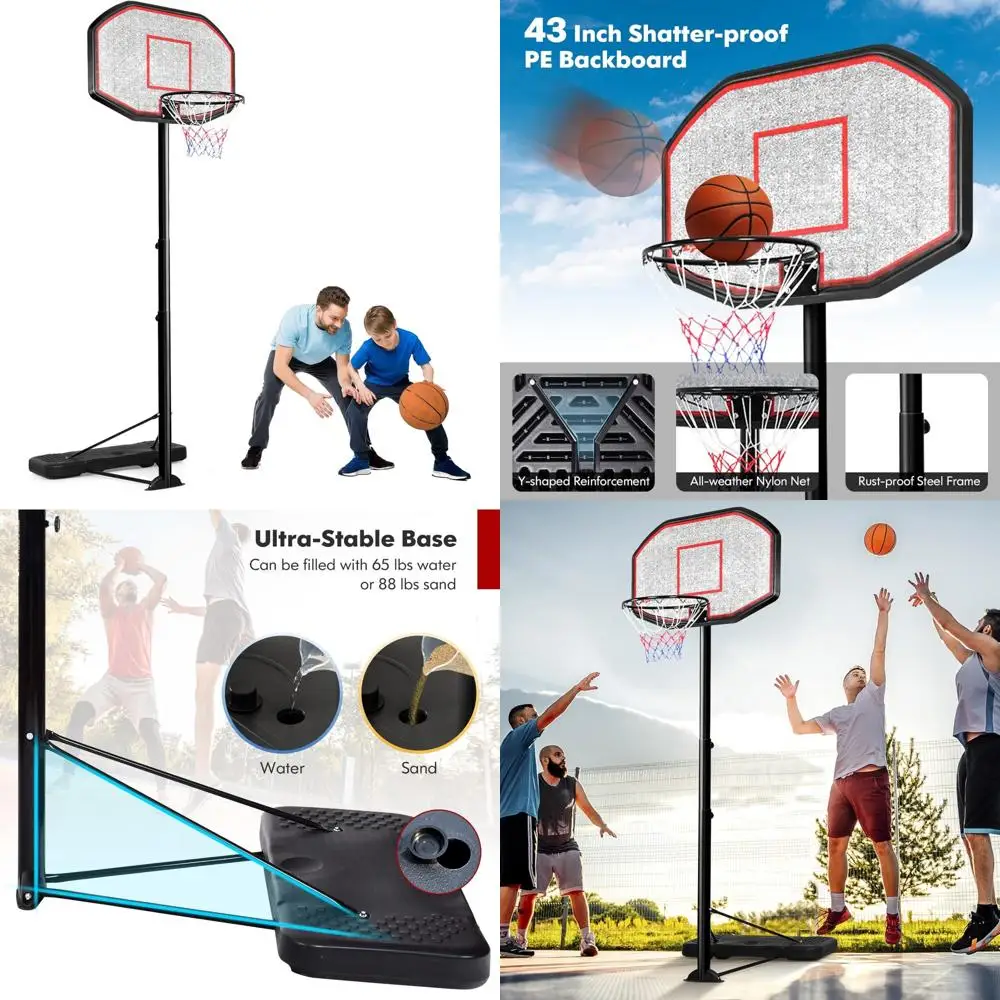 

adjustable height outdoor basketball hoop with wheels, 6.5-10ft, 44" backboard, fillable base for stability