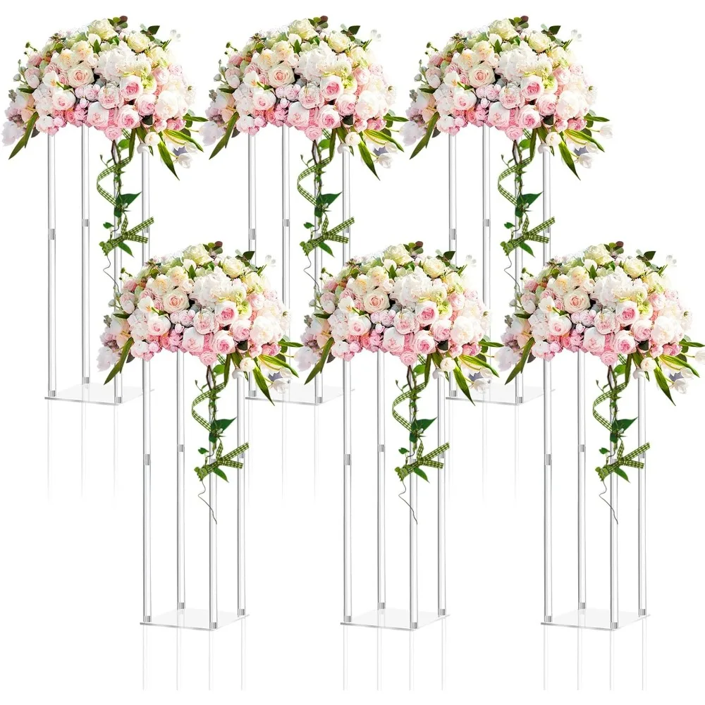 

Tall Acrylic Vase Wedding Centerpieces Clear Flower Stand Column Geometric Floral Vase Elegant Display Holder for Decorations.