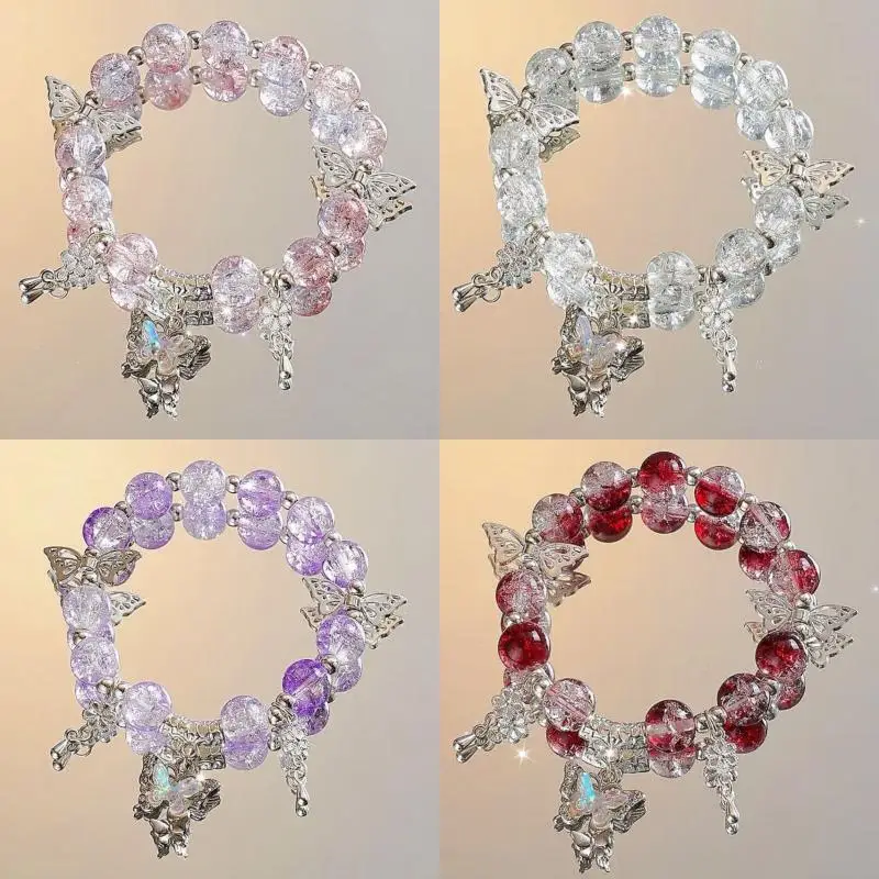 Playful Butterfly Beaded Bracelet With Elastic Rope Girls Jewelry Gift For Birthday Graduation Celebration