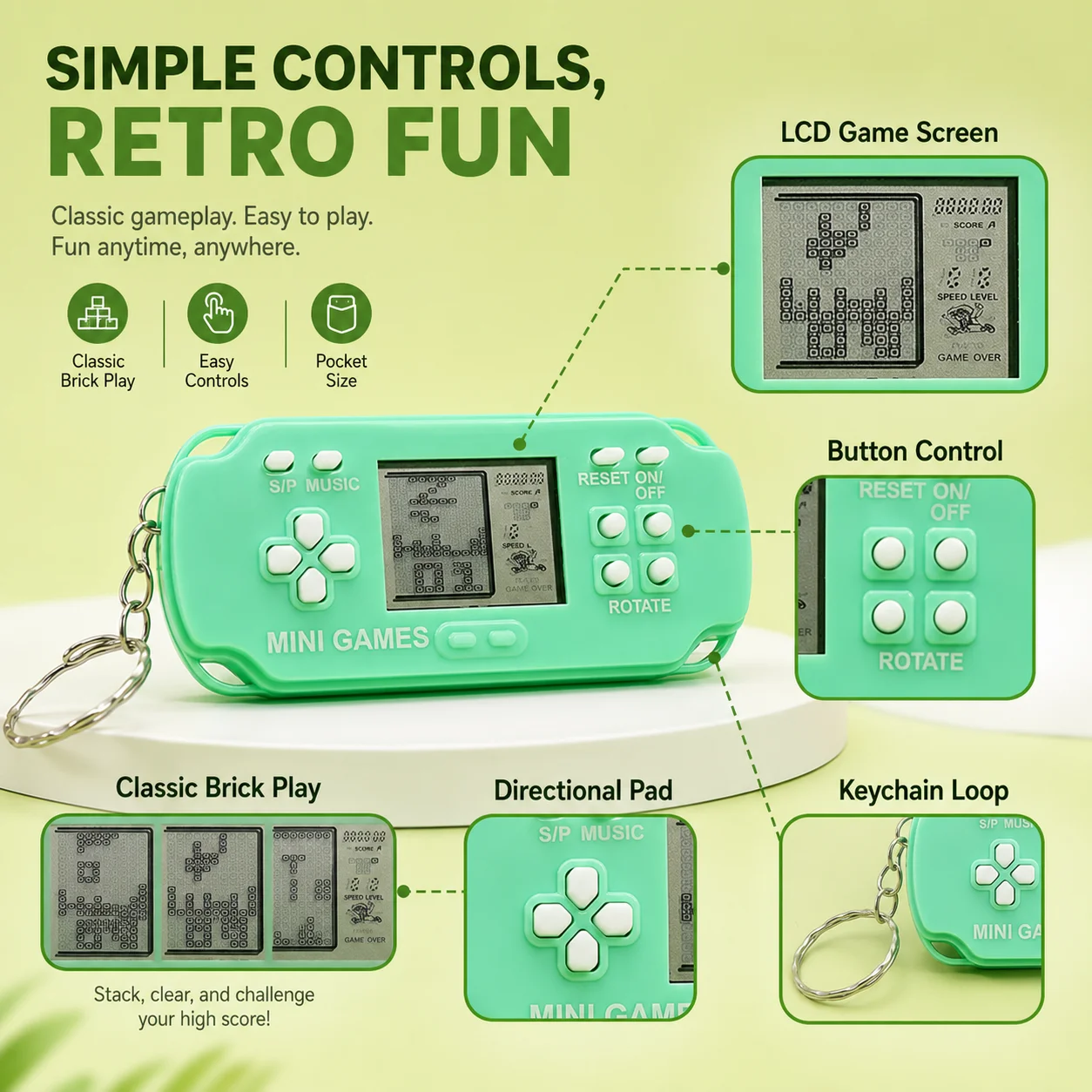 Classic Brick Game Fun Portable Mini Handheld Console Ideal Christmas Surprise Gift