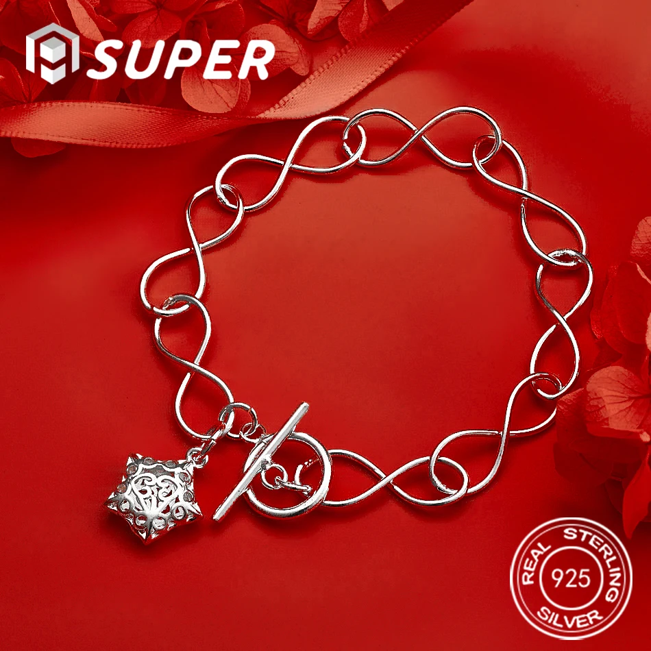 

ALISuper 925 Sterling Silver 8-inch Exquisite Star Bracelet for Women, Fashionable Wedding Party Accessories and Jewelry