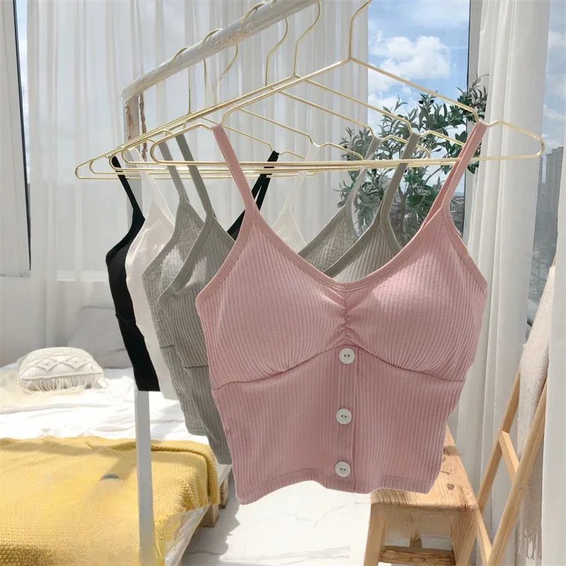 Women Seamless Camisole Fitness Crop Tops Summer Knitting Elegant Sexy All-match Casual One-piece Cotton Underwear Vest Top