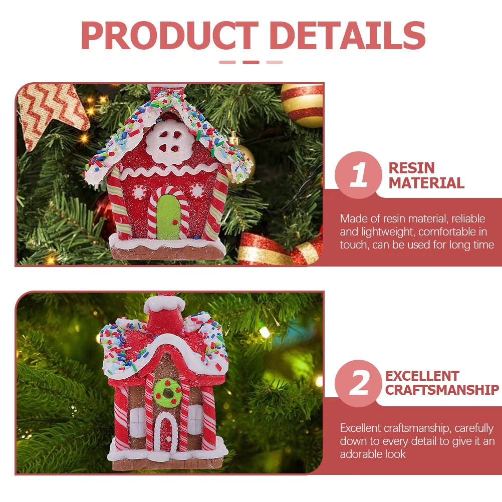 

2pcs Candy House Pendant Small Ornaments Shaped Decorations Christmas Tree Hanging Resin Material Holiday Gifts
