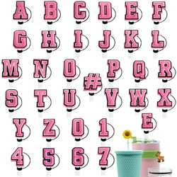 1-37pcs Pink letter Straw Cover Cap 10MM Drink Straw Plug Reusable Splash Proof Drinking Fit Cup Straw Cap Charms Pendant