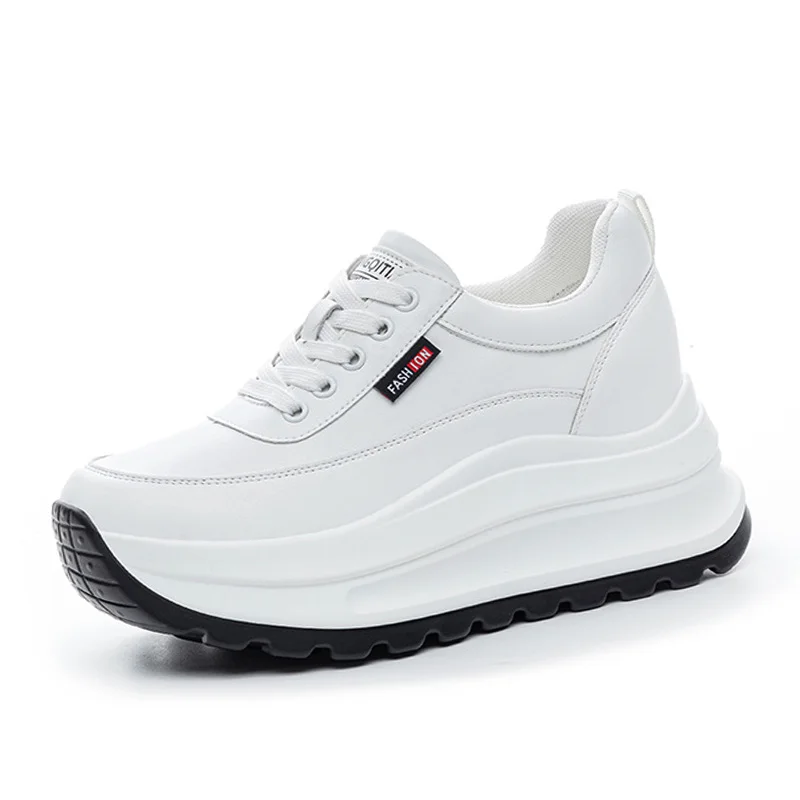 

Genuine Leather Casual Shoes Women Flat Platform Fashion Ladies Height Increasing Shoes Thick Sole 7cm Brand White Shoes D573