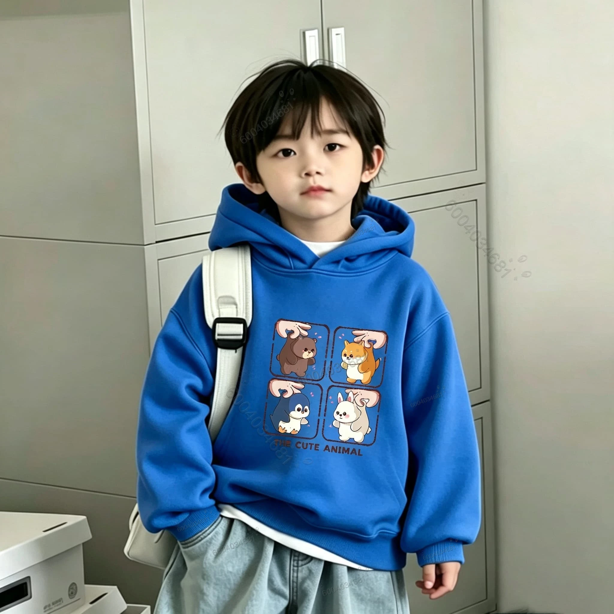 Trendiges, süßes Tiermuster-Kinder-Sweatshirt für Herbst und Winter, bequemes und warmes Alltags-Hoodie für Jungen und Mädchen. – Detail 6