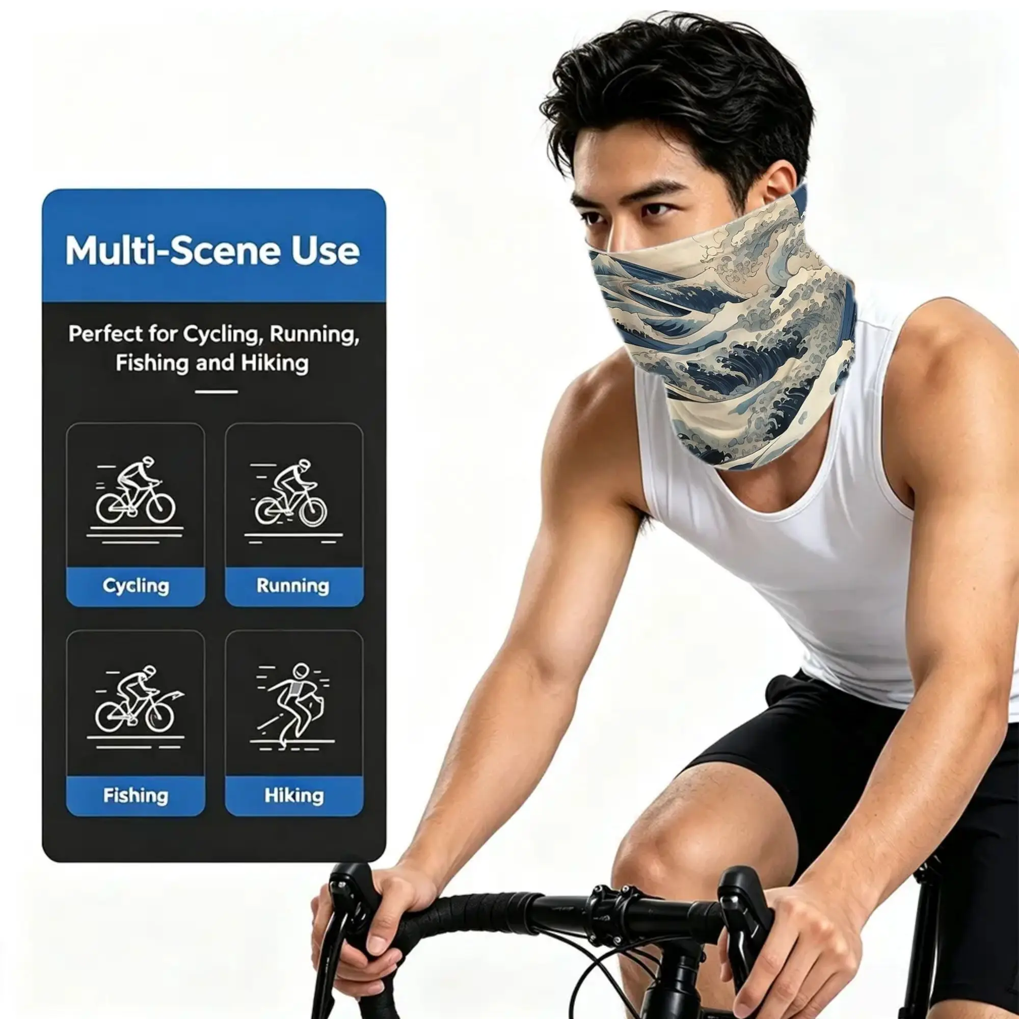 Koi Fish and Great Wave Gaiter Sun Protection Windproof  for Running Cycling Hiking Outdoor Sports
