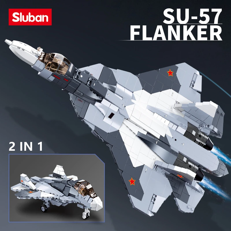 

Sluban Building Block Toys Morden Military B0986 SU-57 Fighter 893PCS Bricks Airplane Fighter Jet Compatbile With Leading Brands