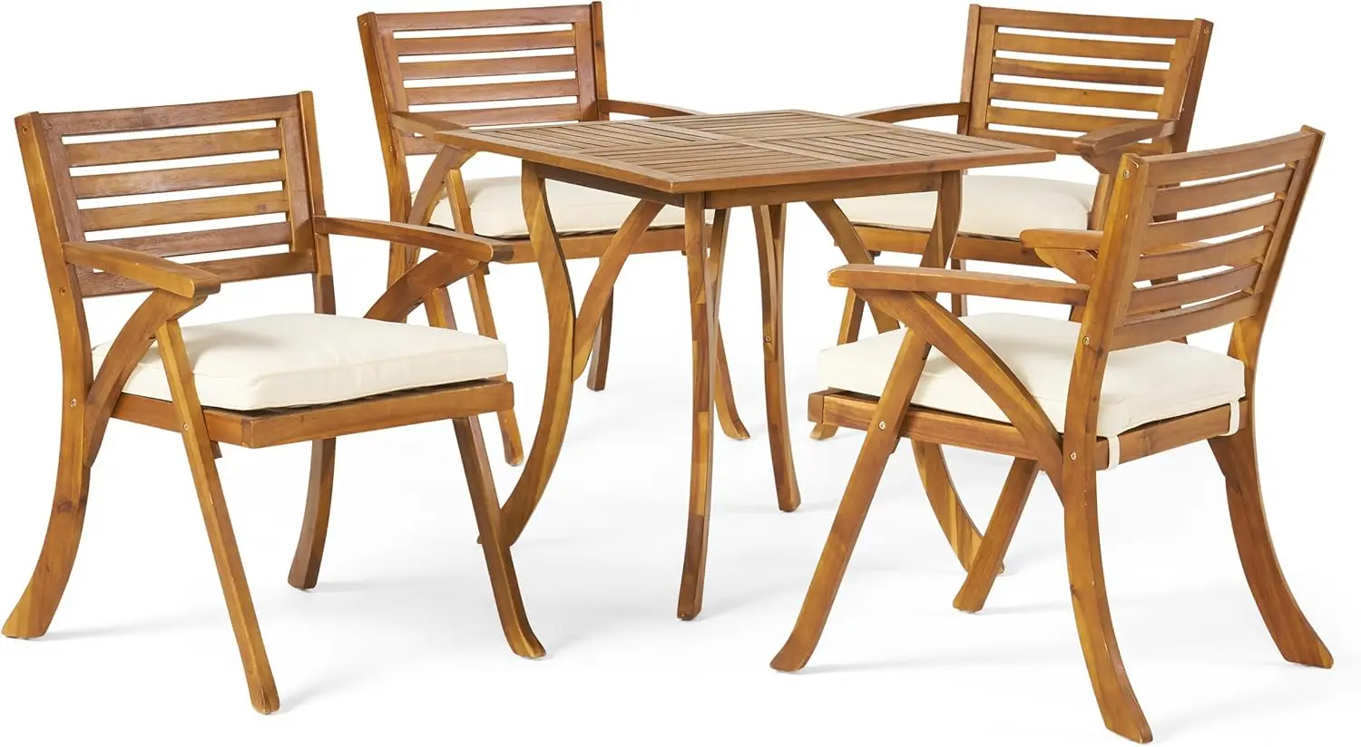 

Dining Set Acacia Wood Five Pieces Teak Finish