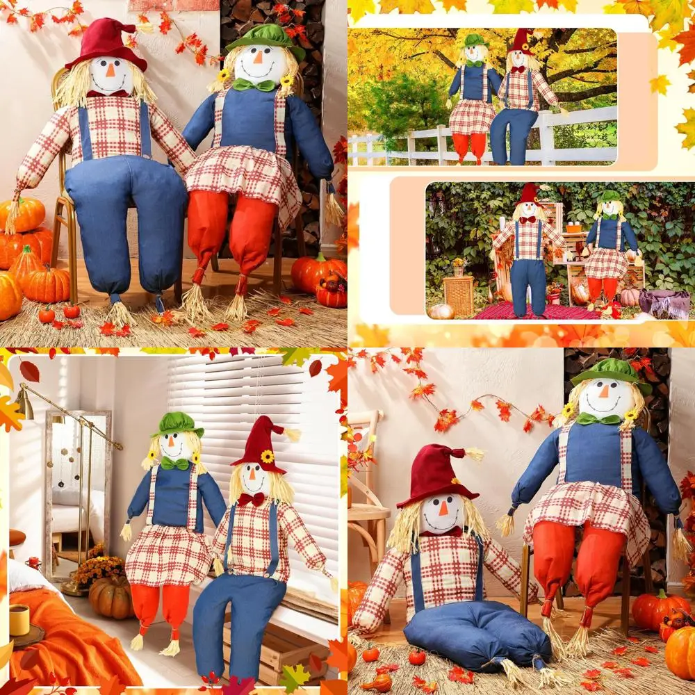 

Large 64 Thanksgiving Scarecrows - Life-Size Fall Harvest Decorations for Indoor and Outdoor Use