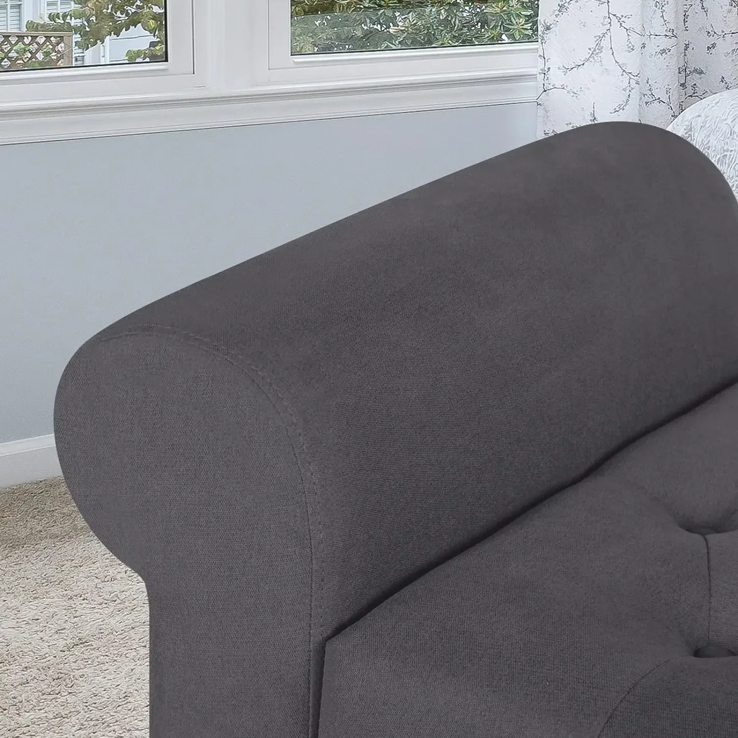 A Polar Aurora Storage Bench with Upholstered Rolled Arm Ottoman Bench Couch w/Solid Wood Legs for Bedroom End of Bed