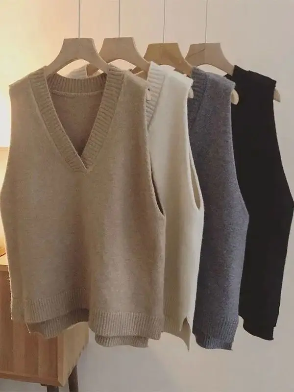 

Loose Knitted Sweater Vest Outerwear Women's V-ne Autumn Spring Faion Korean Sle Casual Wear Outerwear Jaet