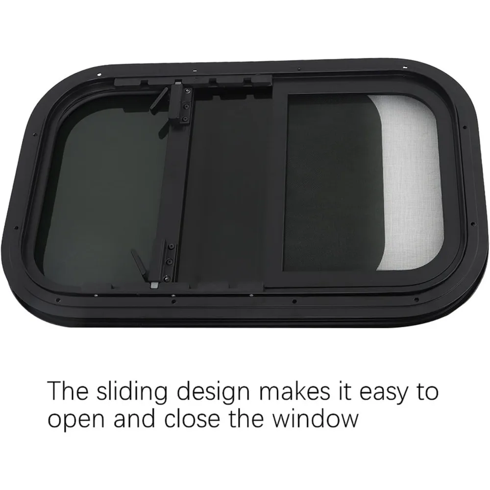 15x24 Inch RV Vertical Slide Window, Black, Adjustable Opening Size 380-610mm
