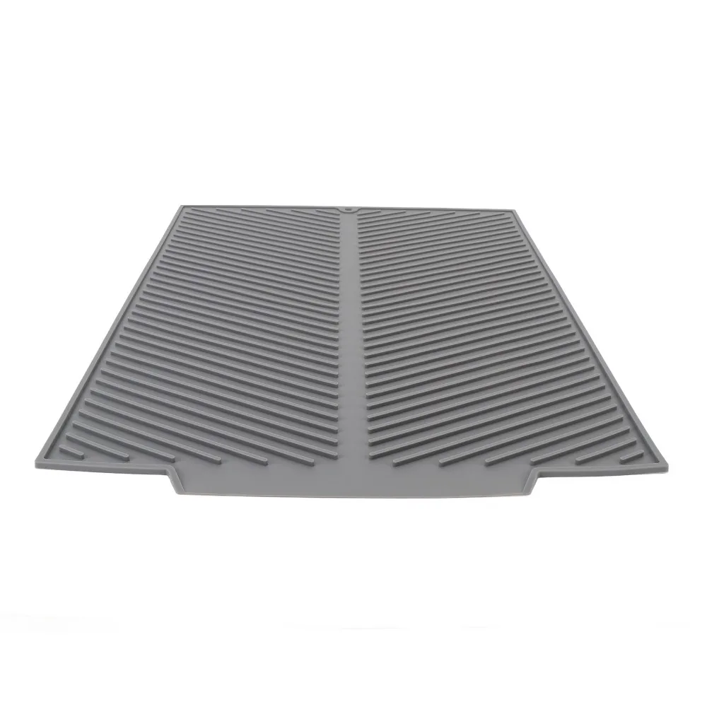 Silicone Dish Drying Mat Grey White Non Slip Kitchen Counter Drain Pad Dense Drainage Grooves Heat Resistant Sink Drainer Mat