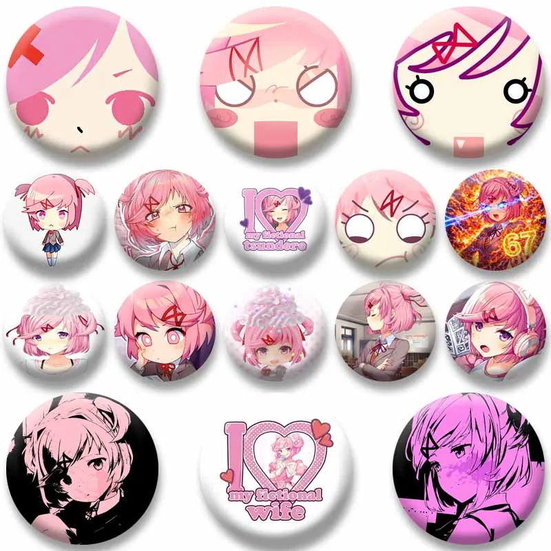 Cute Cartoon Girl Natsuki Coin Badges Creative Funny Anime Game Role Lapel Pins Bag Hat Decor Brooch Accessories Friends Gifts