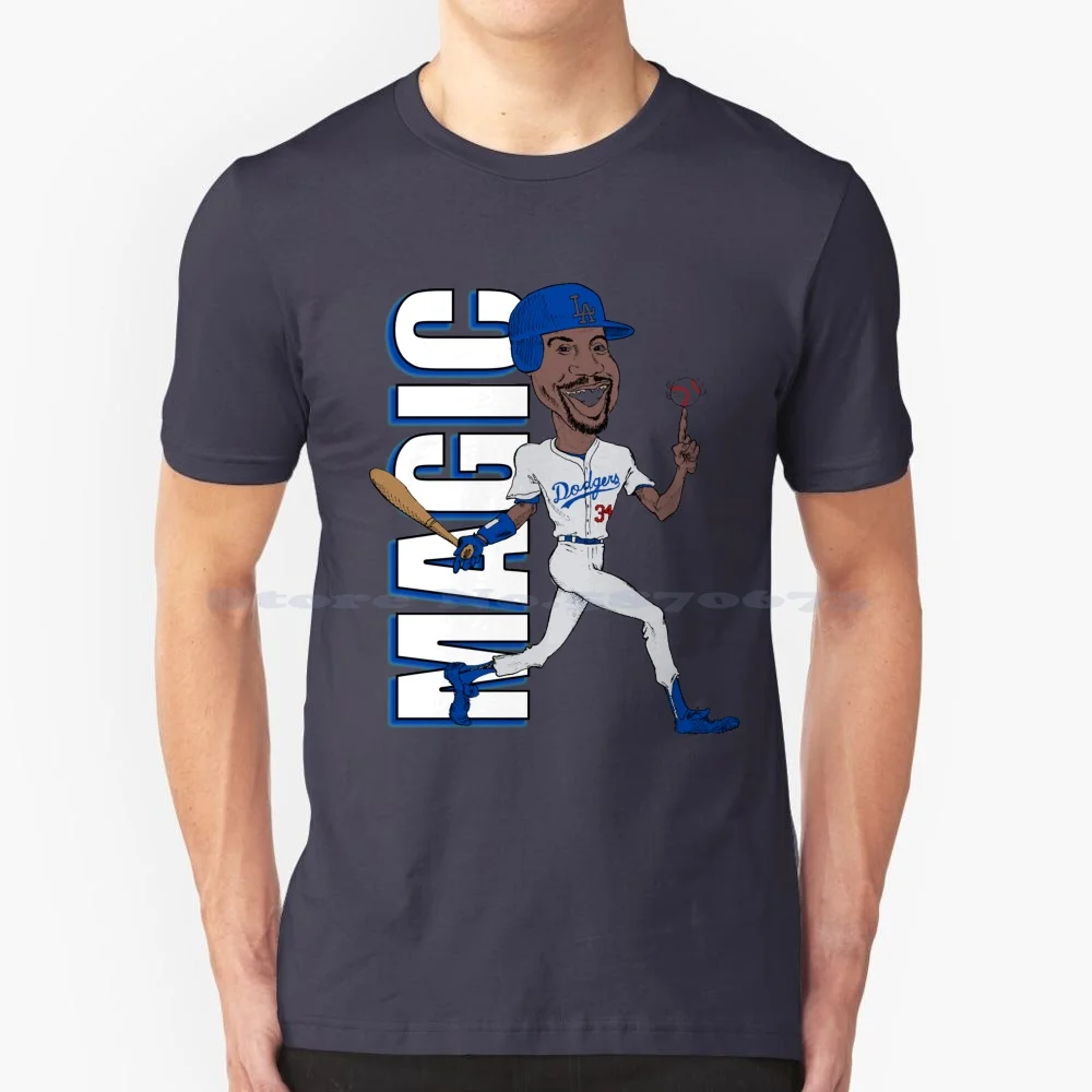 Magic Johnson T Shirt 100% Cotton Tee Magic Johnson Blue Baseball Espn 34 Basketball Royal Bat Cleats Caricature Cartoon