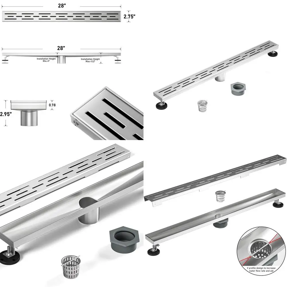 

Upgrade Your Bathroom with 28 Brushed 304 Stainless Steel Linear Shower Drain, Hair Strainer, and Drain Key for Fast Drainage.