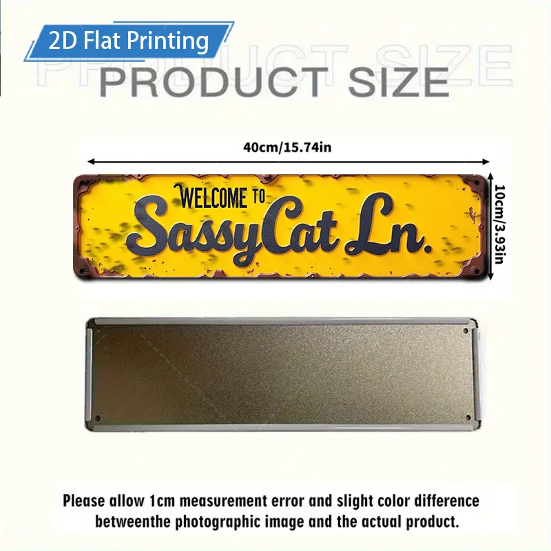 1 قطعة علامة معدنية ، 4x16 بوصة علامة معدنية ريفية "مرحبًا بكم في SassyCat Ln" ديكور مزرعة عتيق