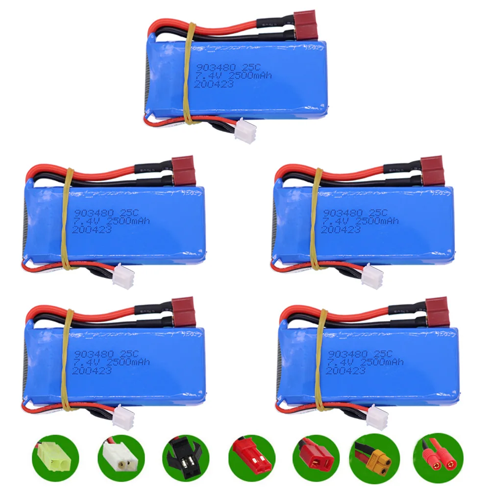 5PCS 7.4V 2S 2500mAh Lipo battery for Syma X8C X8W X8G X8 RC Quadcopter 12428 12423 Car Parts 7.4 V 903480 Toys Battery parts