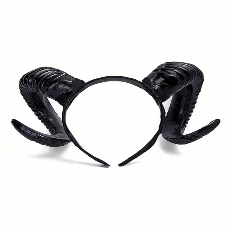1pc Black Demon Horn Headdress Cosplay Headwear, Gothic Ram Horns Headband, Halloween Carnival Party Costume Props