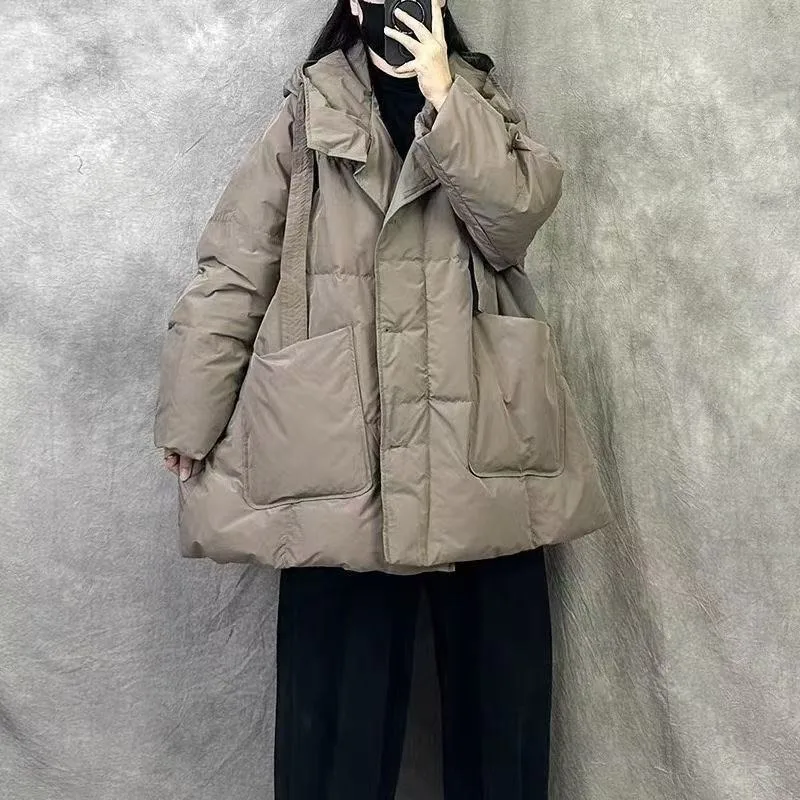 عارضة بطة أسفل بسيط نمط جديد مقنعين منتصف طول أنيق فضفاض جيب الشتاء سترة الراقية المألوف والدافئة أسفل سترة #2