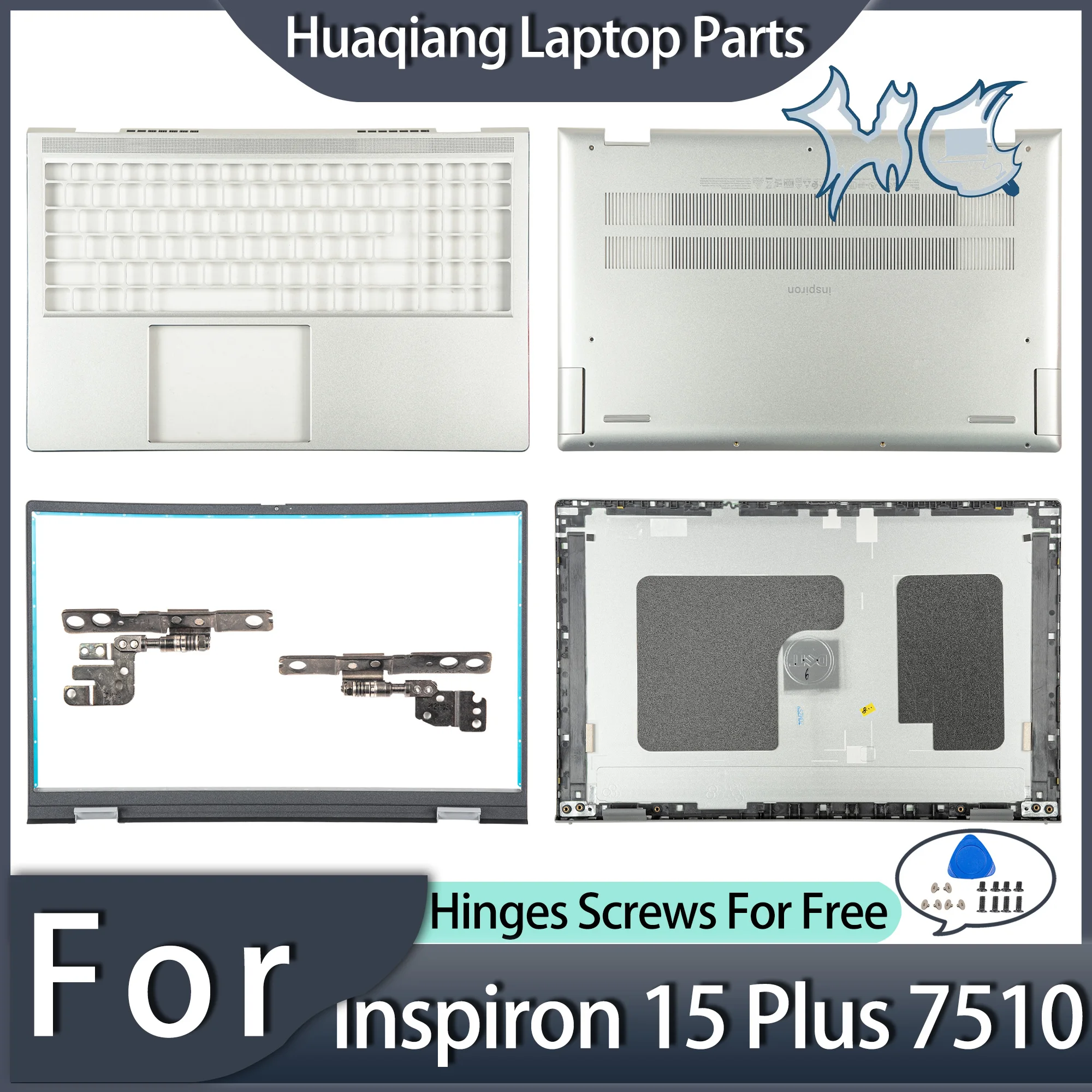 

Laptop Parts For Dell Inspiron 15 Plus 7510 LCD Back Cover Bezel Palmrest Bottom Hinges Notebook Case Repair 007DY0 Silver