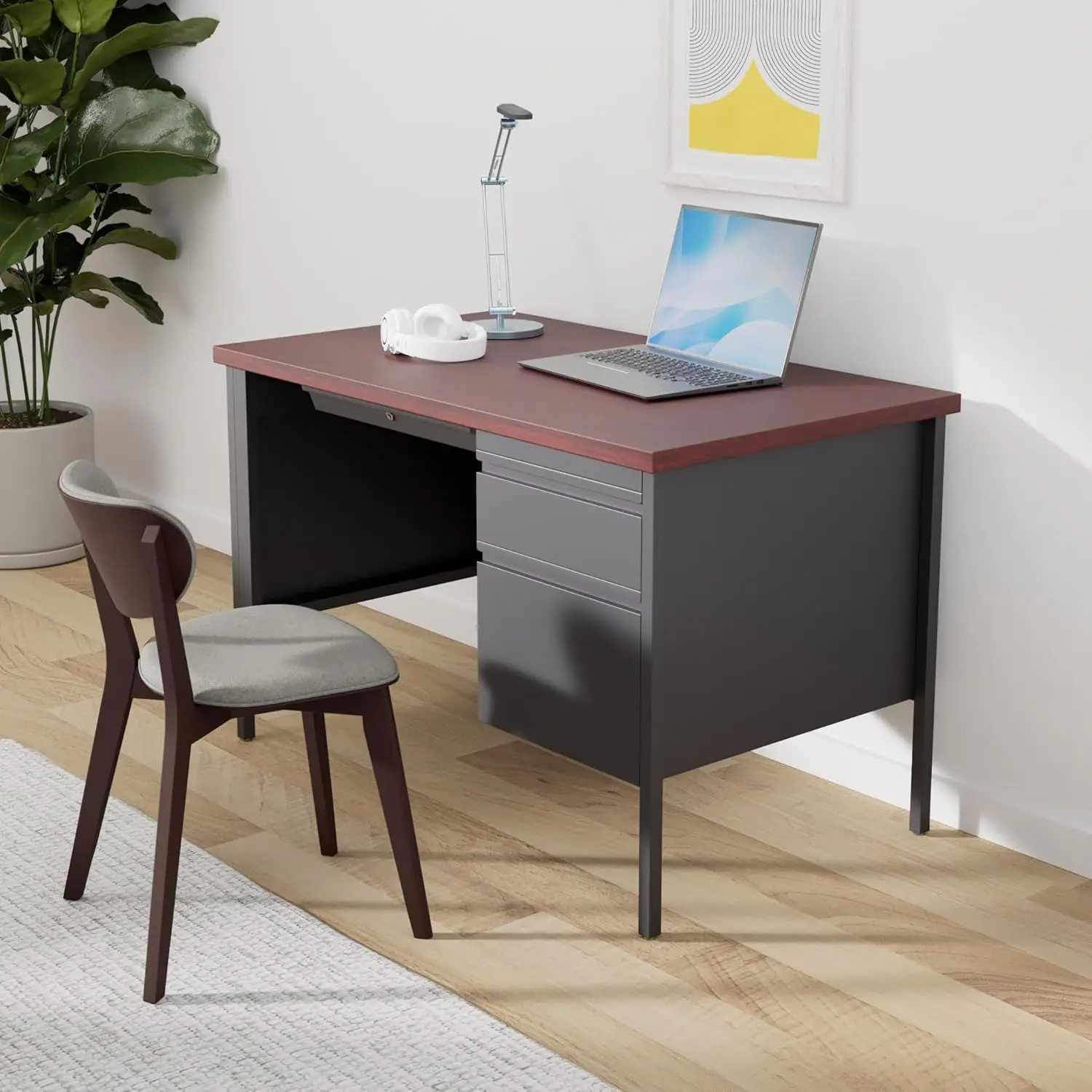 Lorell Fortress Series Mahogany Laminate Top Desk