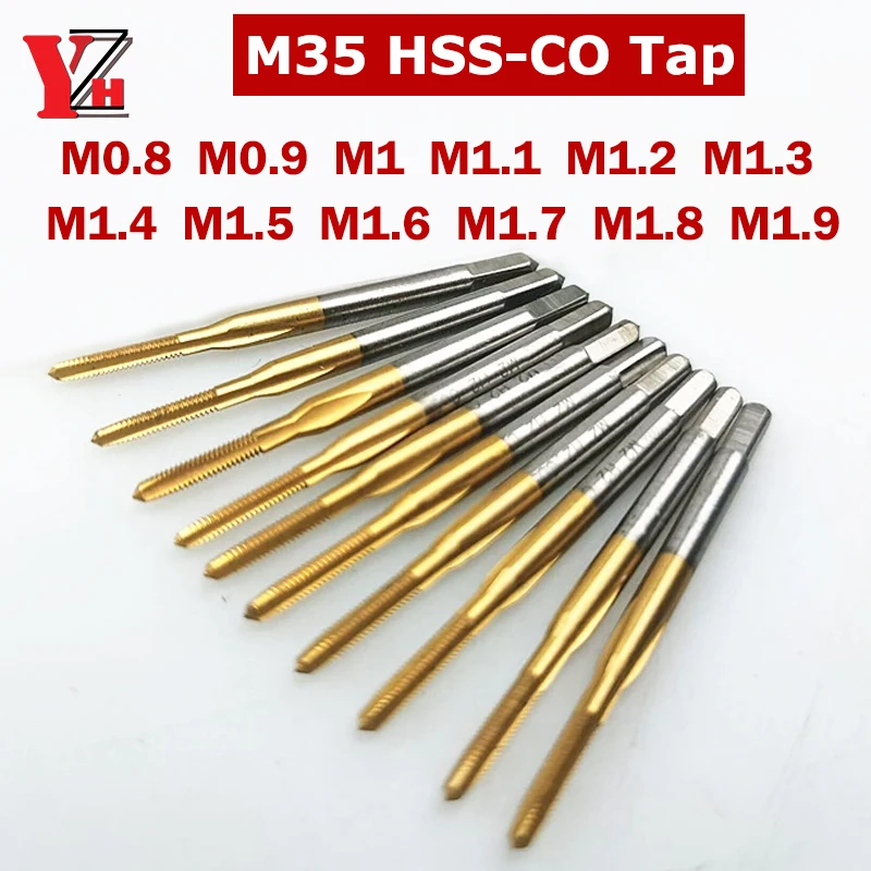 

M35 HSS-CO Кобальтовый метчик с титановым покрытием, машинная резьба с прямой канавкой для металла M0.8 M1 M1.2 M1.3 M1.4 M1.5 M1.6 M1.7 M1.8 M1.9