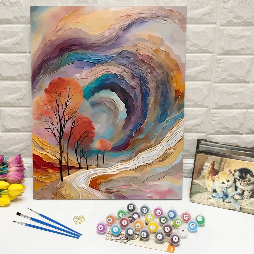 Ölgemälde nach Zahlen, Berglandschaft, DIY, digitale Malerei, Haus, Baum, Landschaft, Bild, Kunsthandwerk auf Leinwand, handgemaltes Geschenk