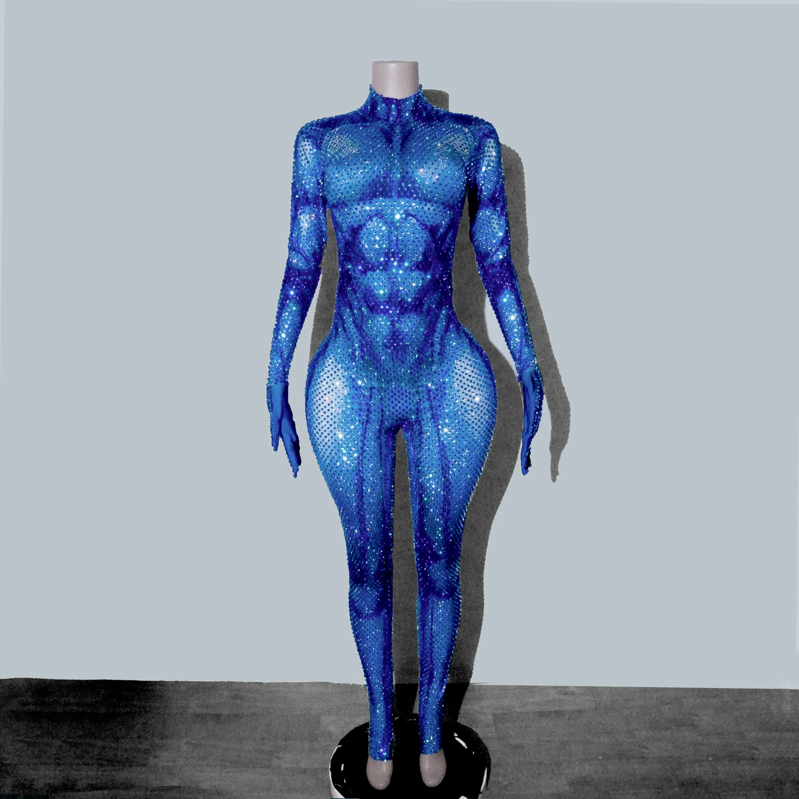 Крутой костюм для ролевых игр, облегающий комбинезон для мускулистого мужчины, полностью инкрустированный стразами, с длинными рукавами, водонепроницаемый, украшенный стразами.