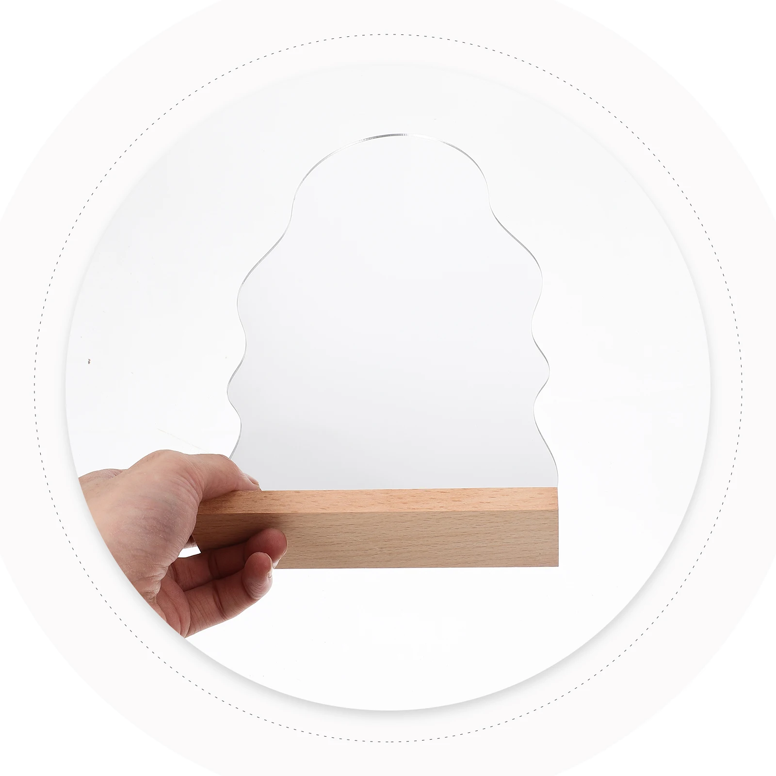 

Acrylic Wood Base Makeup Mirror Desk Decor Retro Vanity Frameless Movable Stylish Home Office Dormitory Gift Birthday