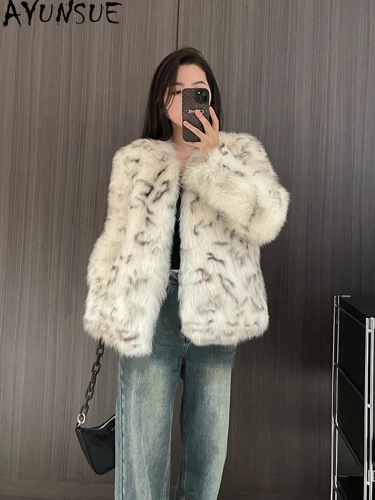 AYUNSUE 2025 Nowa Kurtka Damska z Futra Lisa 100% Naturalne Kurtki z Futra Lisa dla Kobiet Krótkie Luksusowe Okrycia Wierzchnie Ropa Para Mujer