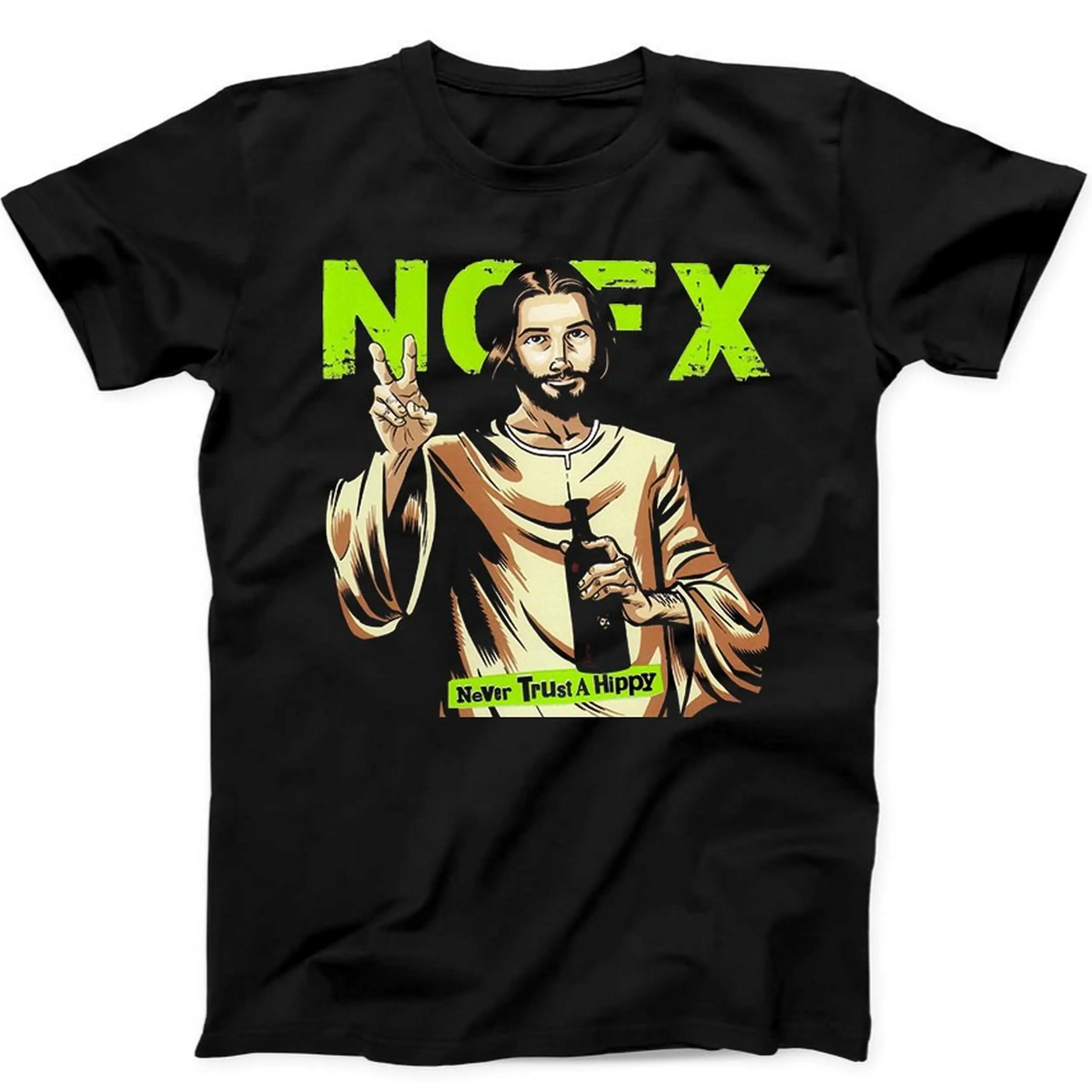 Jesus nunca confie em um hippie nofx música presente preto camiseta verão masculino e feminino solto e respirável camiseta topo