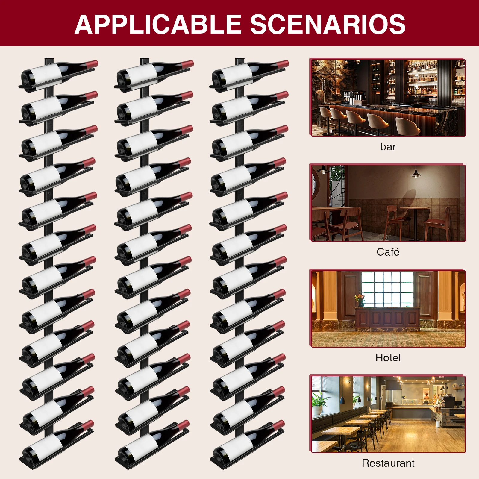 

5 Pack Wall Mount Wine Rack Holds 60 Bottles Metal Storage Rack Wine Storage Organizer for Kitchen Dining Room Bar Wine Cellar