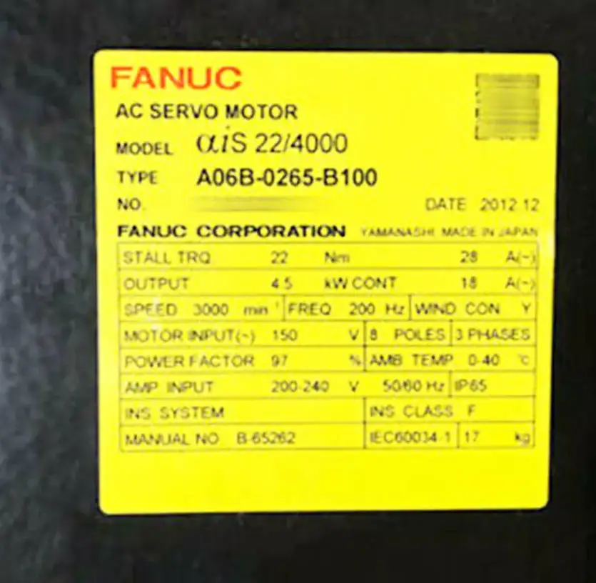 

A06B-0265-B100 Новый двигатель Fanuc В НАЛИЧИИ Быстрая доставка