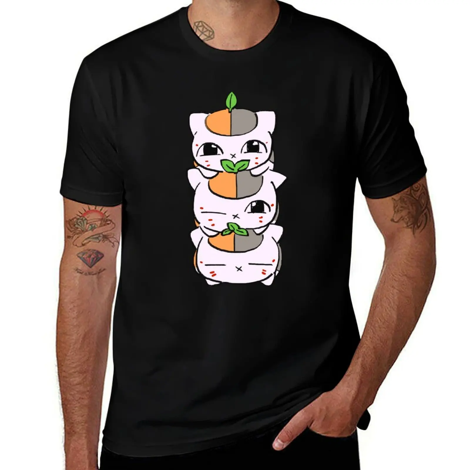 I draw three nyanko sensei tower / Natsume's Book of Friends movie T-Shirt Big and Tall Short Sleeve Tee T-Shirt