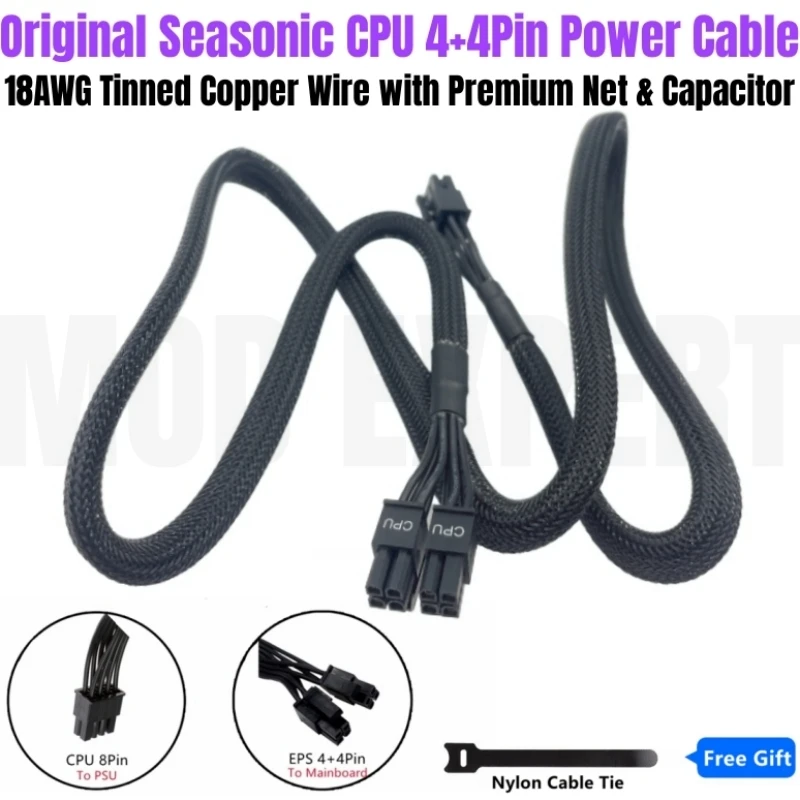 Original Seasonic CPU Power Cable 8Pin to 4+4Pin for M12II EVO 80+ Bronze Modular PSU SS-520GM2, SS-620GM2, SS-750AM2, SS-850AM2