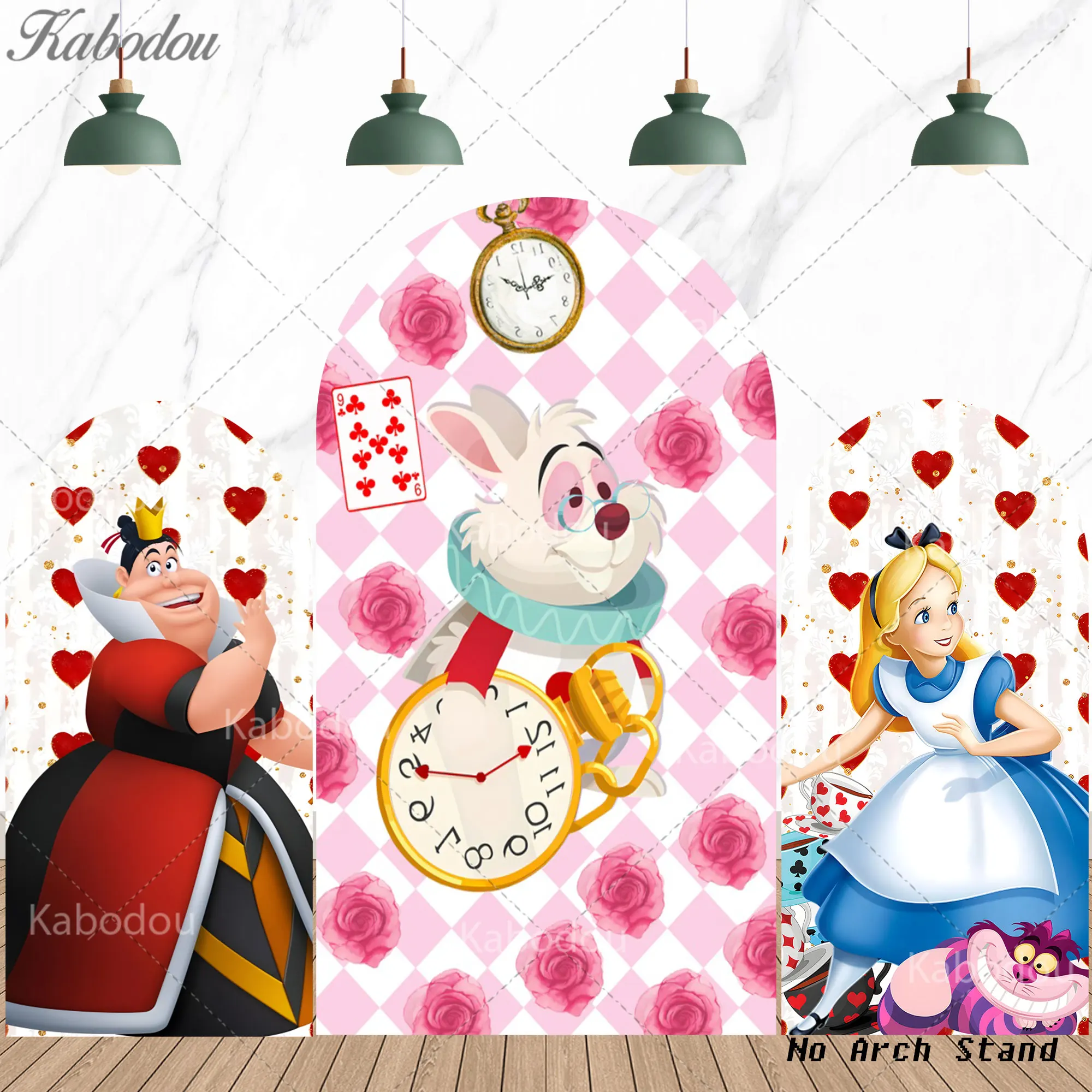 Fondo Fotográfico de Arco para Fiesta de Niñas de Alicia en el País de las Maravillas, Decoración de Banner con Reloj de Bolsillo y Flores para Fotografía Infantil de Cumpleaños