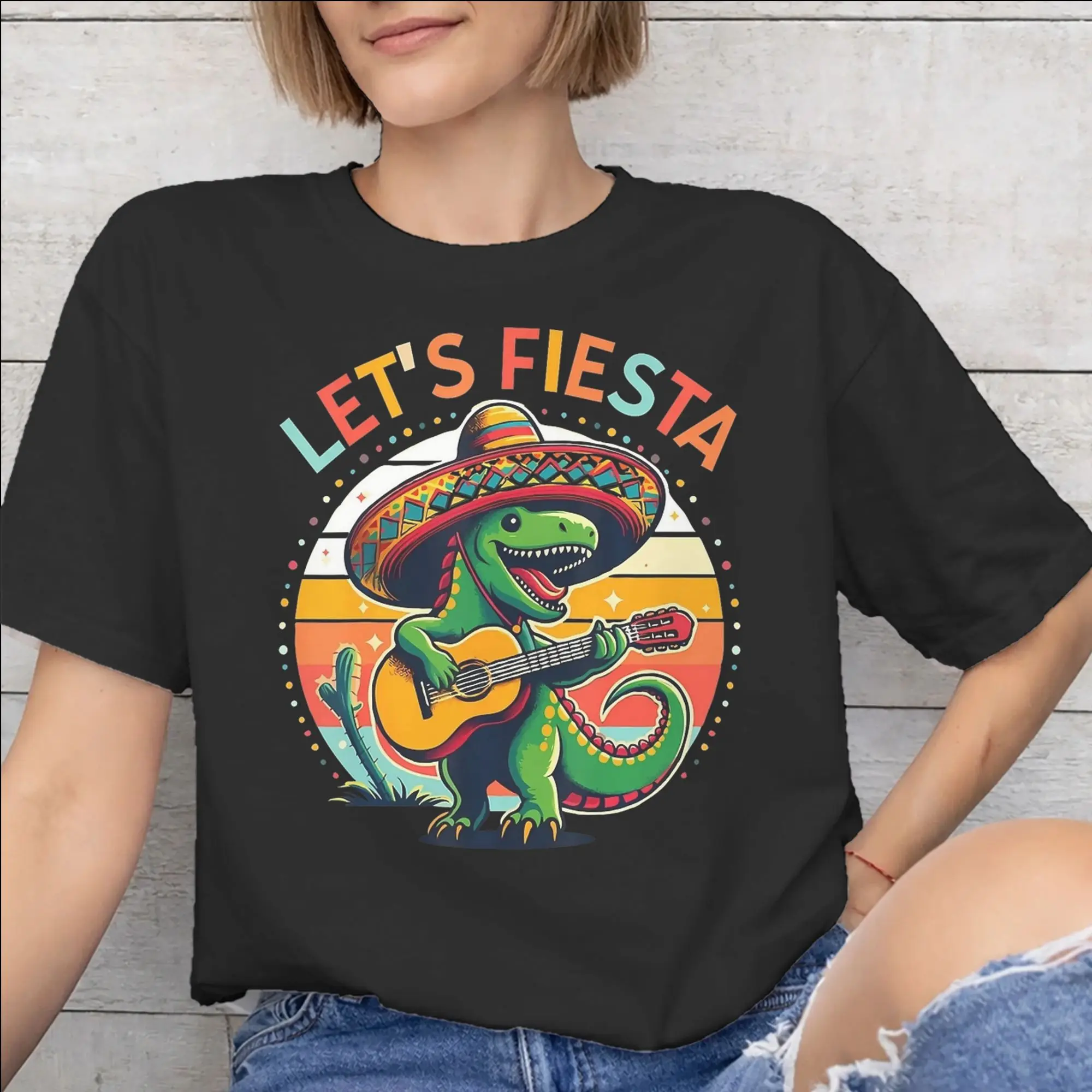 Graphic Printing Let's Fiesta Cinco De Mayo  T Shirt for Men Women  Pure Cotton T-shirts Short Sleeve Tops