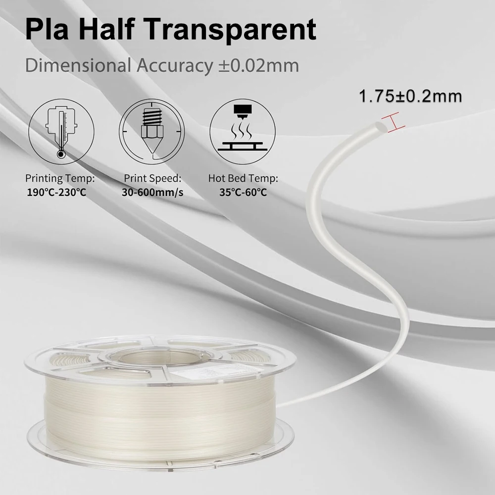 Pla Transparent Filament 500g 1Kg Pla 3D Printer Filament 1.75mm PLA Half Transparent Material 3D Printer Materials 250g