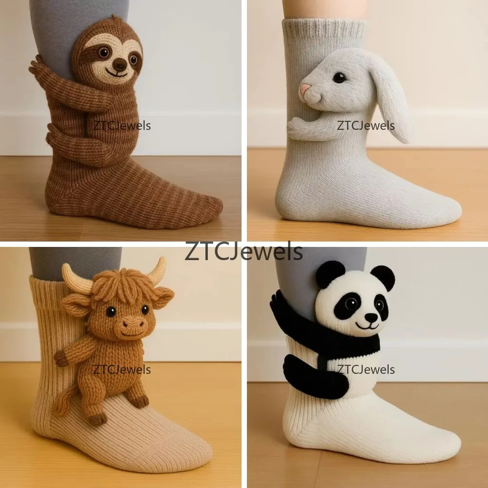 3D Gestrickte Tier-Socken Plüsch Häkel-Cosplay-Socken Niedliche Tier-Bodensocken für Männer und Frauen
