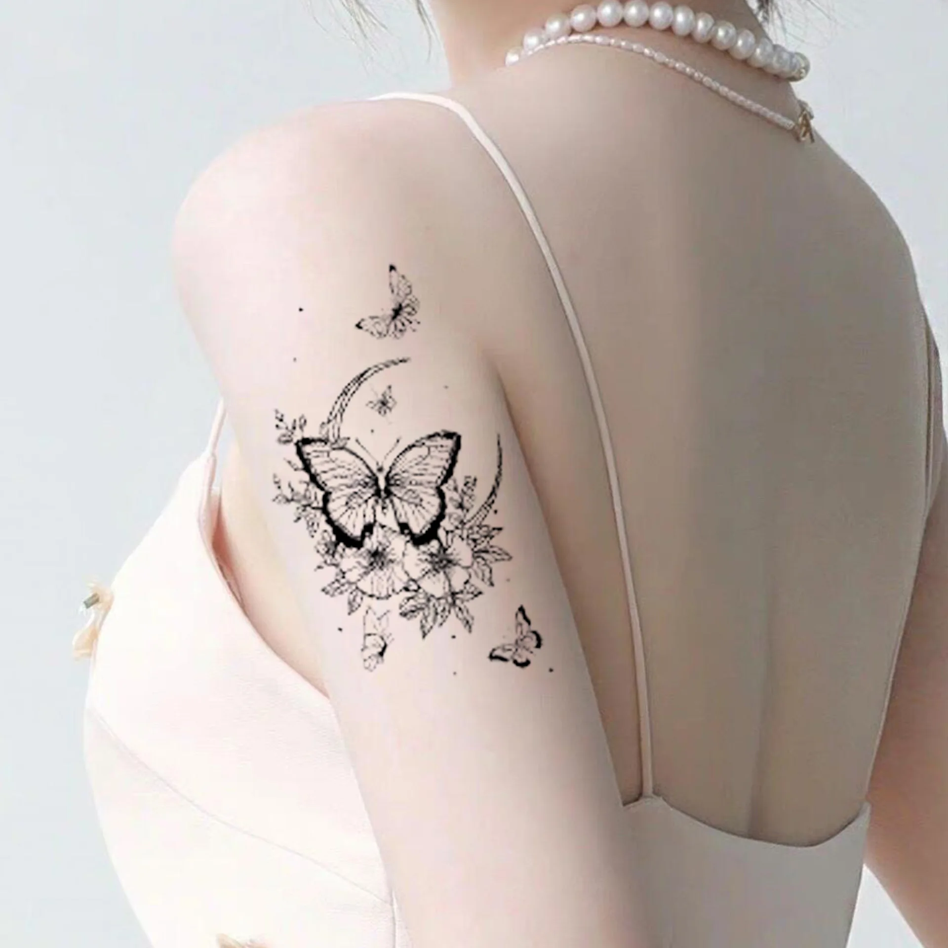 New black butterfly tattoo stickers advanced sense Instagram sexy female temporary collarbone arm tattoo stickers