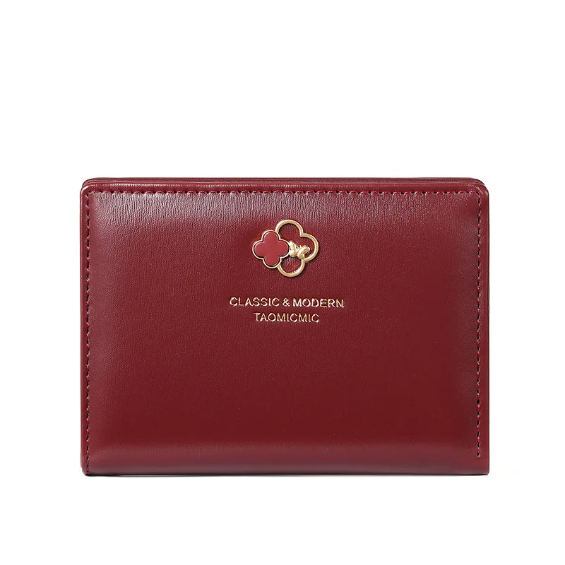Fashionable Autumn New Ladies Wallet Metal Four-Leaf Double Fold Multi-Card Coin Clip Zipper Change Purse