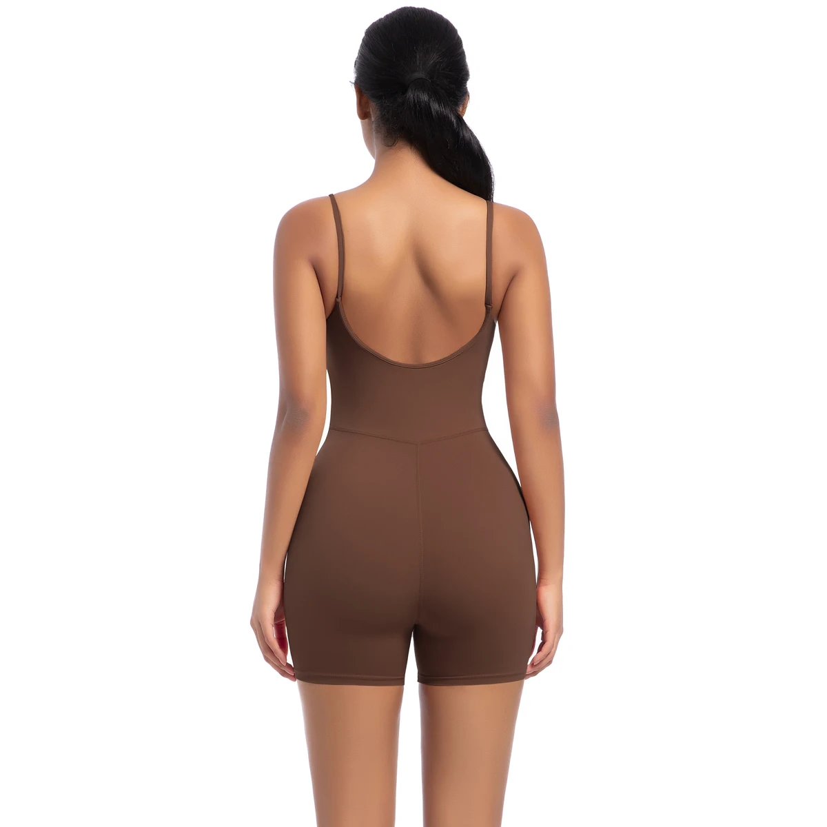 Hochfester Trainings-Stretch-Bodysuit für Frauen, Einteiler, schnelltrocknend, Hüft-Push-Up, Fitness-Shorts, Träger-Jumpsuit – Detail 26