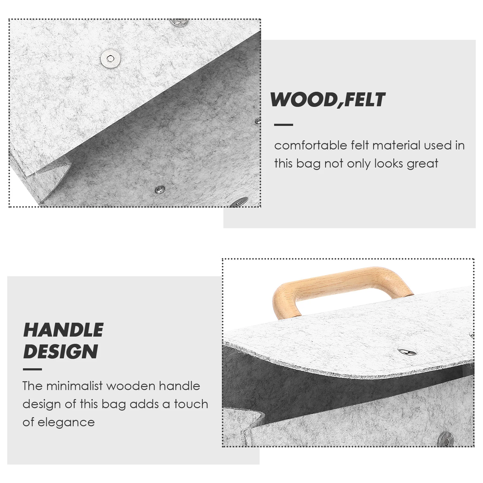 

Handheld Storage Felt Tote Business Office Portable File Holder Wood Handle Felt Tote Church Bag Deep Gray Document Folder