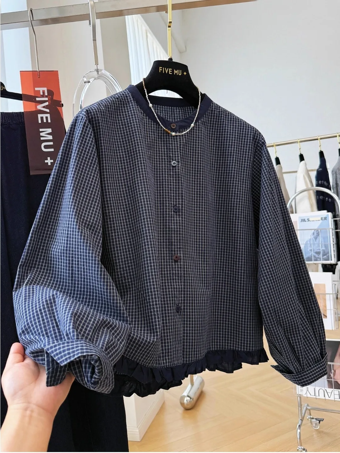 

Casual Loose Long Sve round Ne Plaid irt Women's Faion Spring Autumn New Sle Small Size Trendy Top European Sle